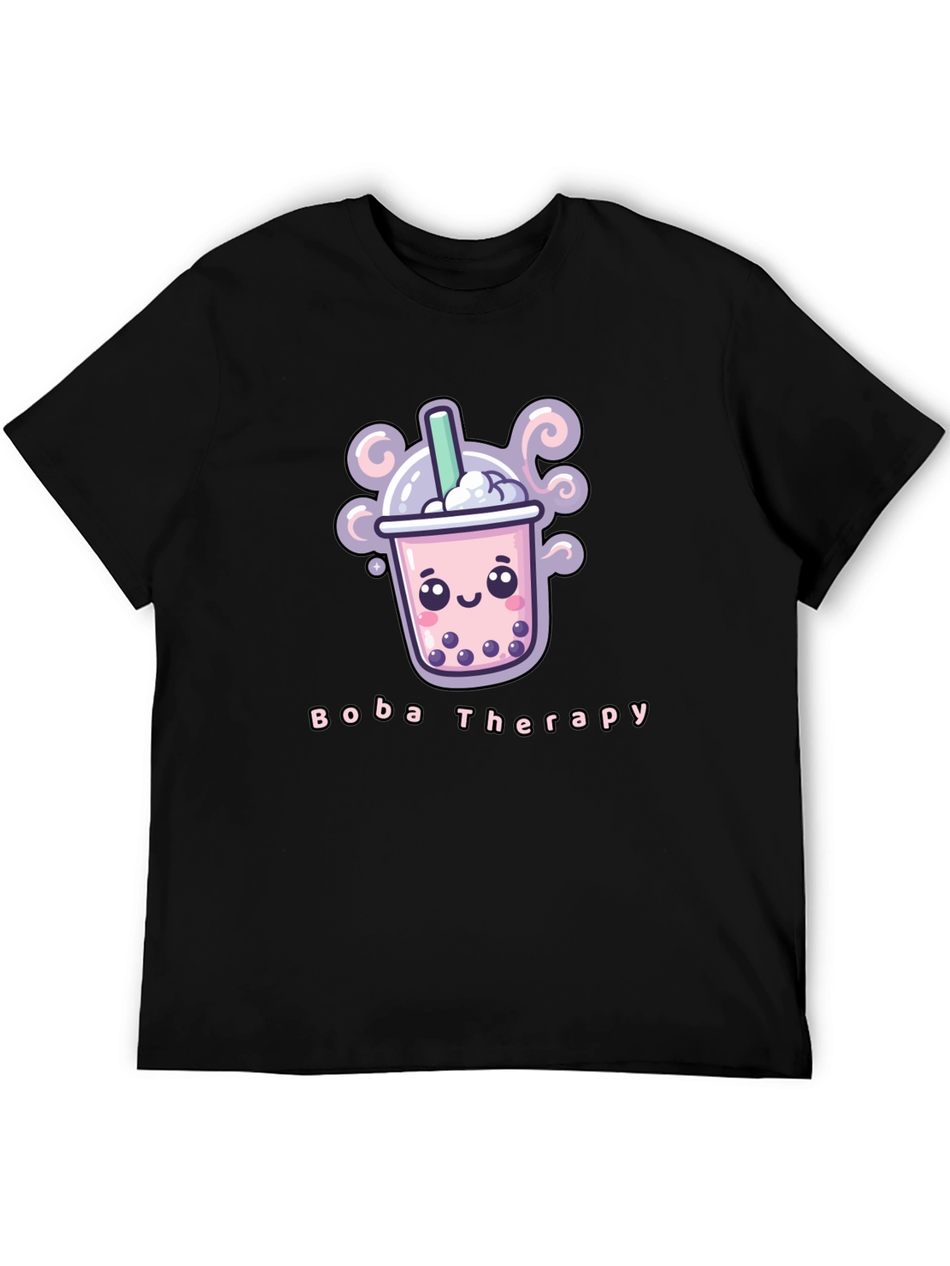 Boba Therapy Black T-Shirt - Kawaii Design