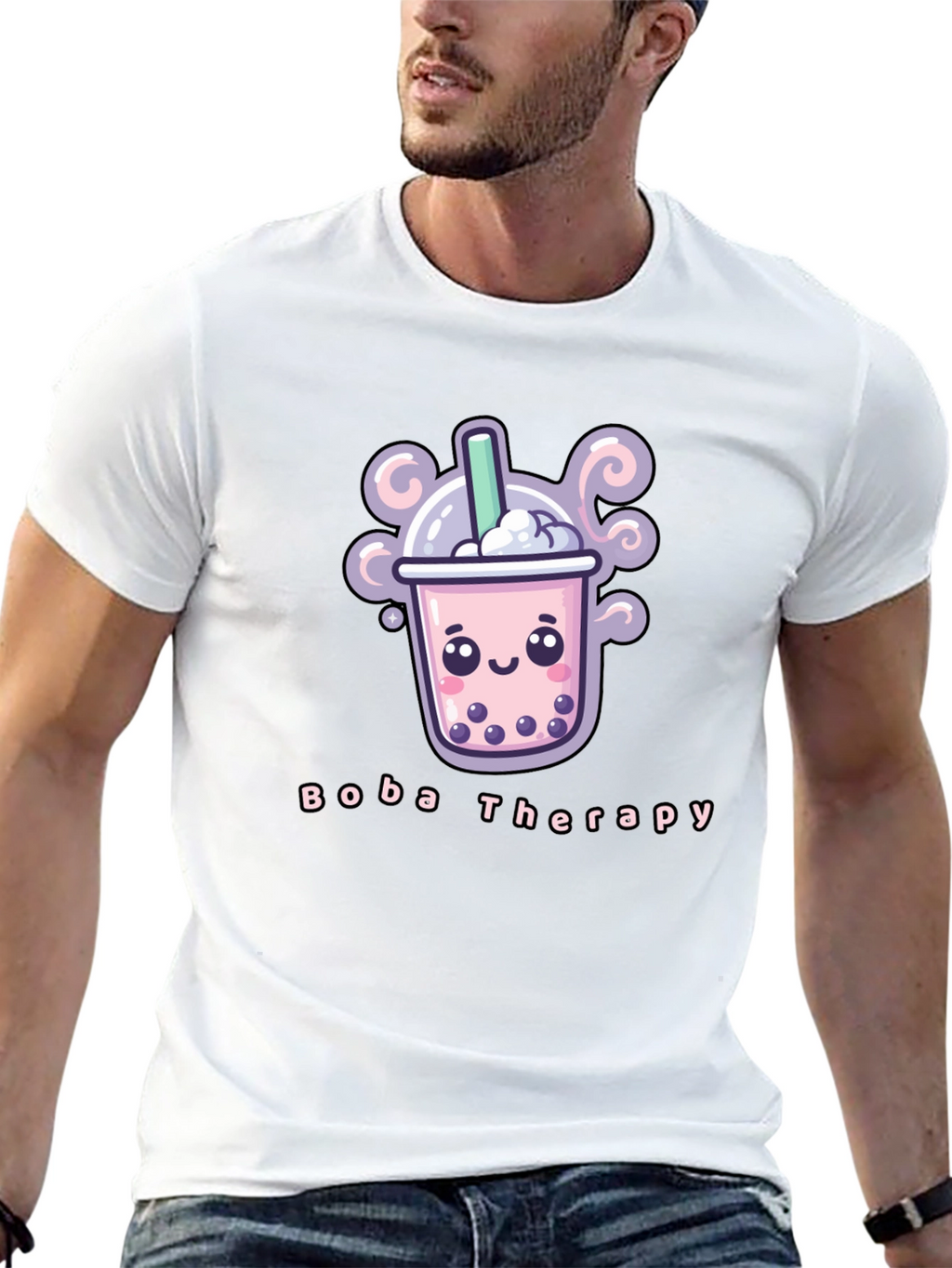 Boba Therapy Black T-Shirt - Kawaii Design