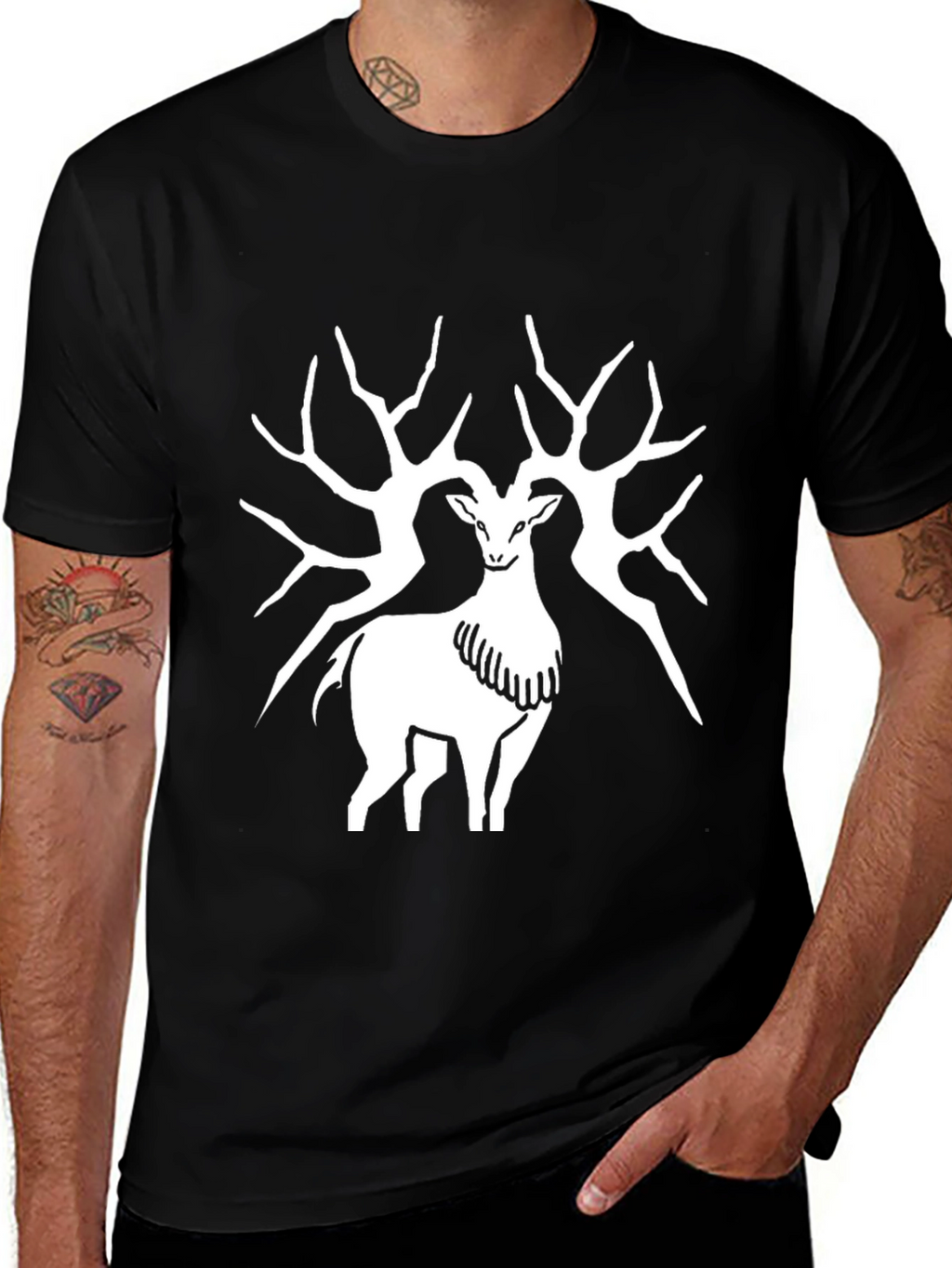 Deer Antler Graphic T-Shirt - Black