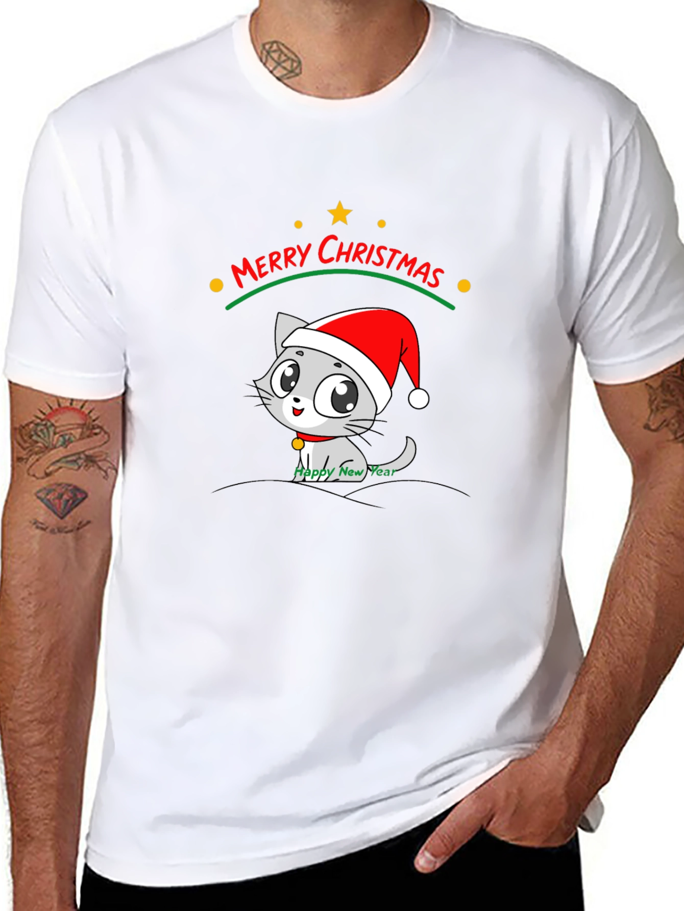 Merry Christmas Cat T-Shirt - Holiday Festive Tee