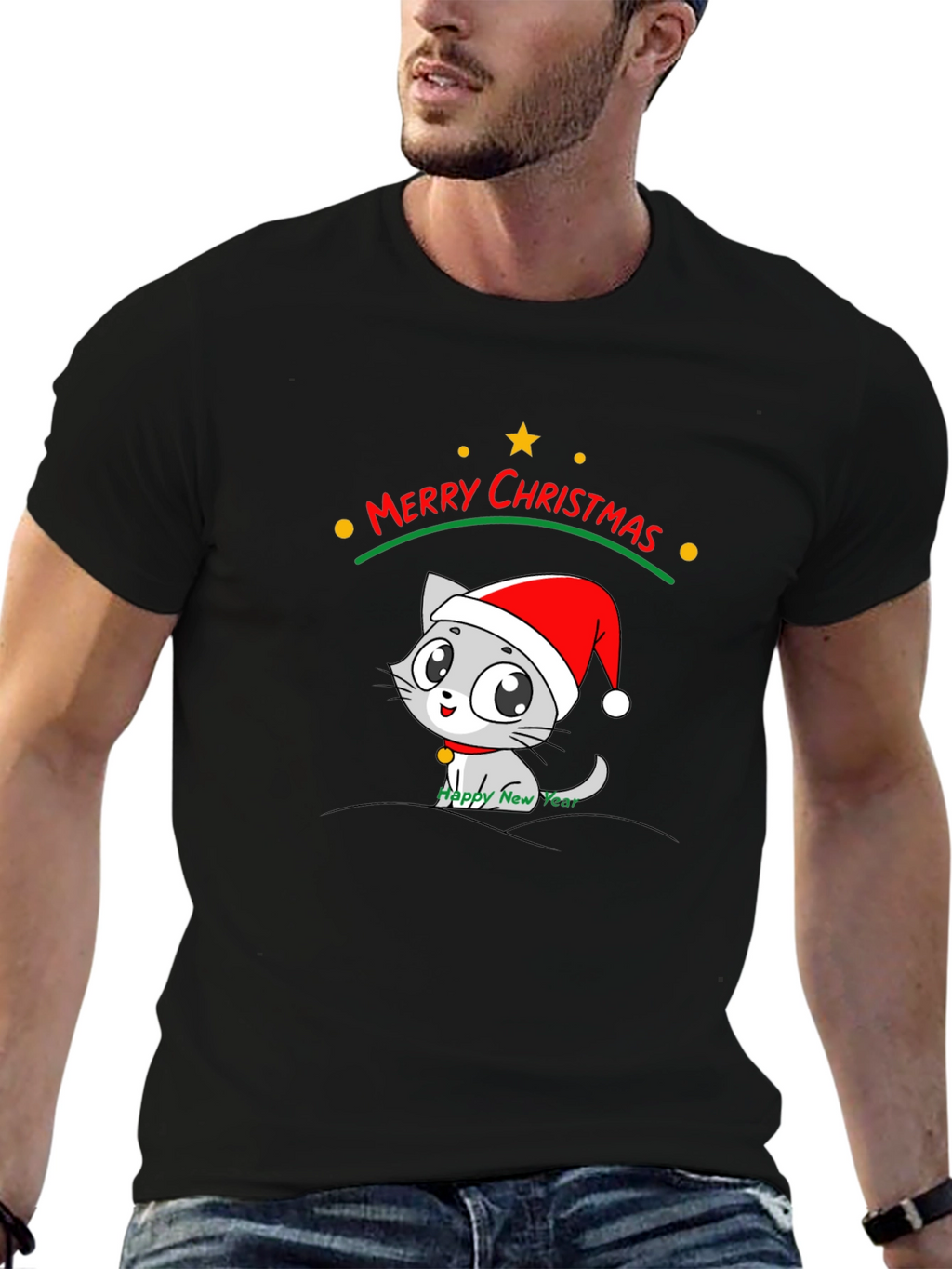 Merry Christmas Cat T-Shirt - Holiday Festive Tee