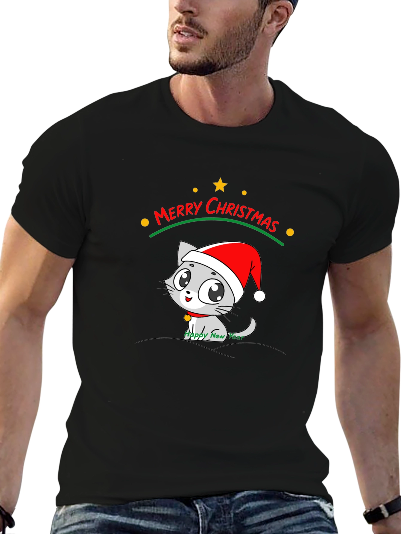 Merry Christmas Cat T-Shirt - Holiday Festive Tee