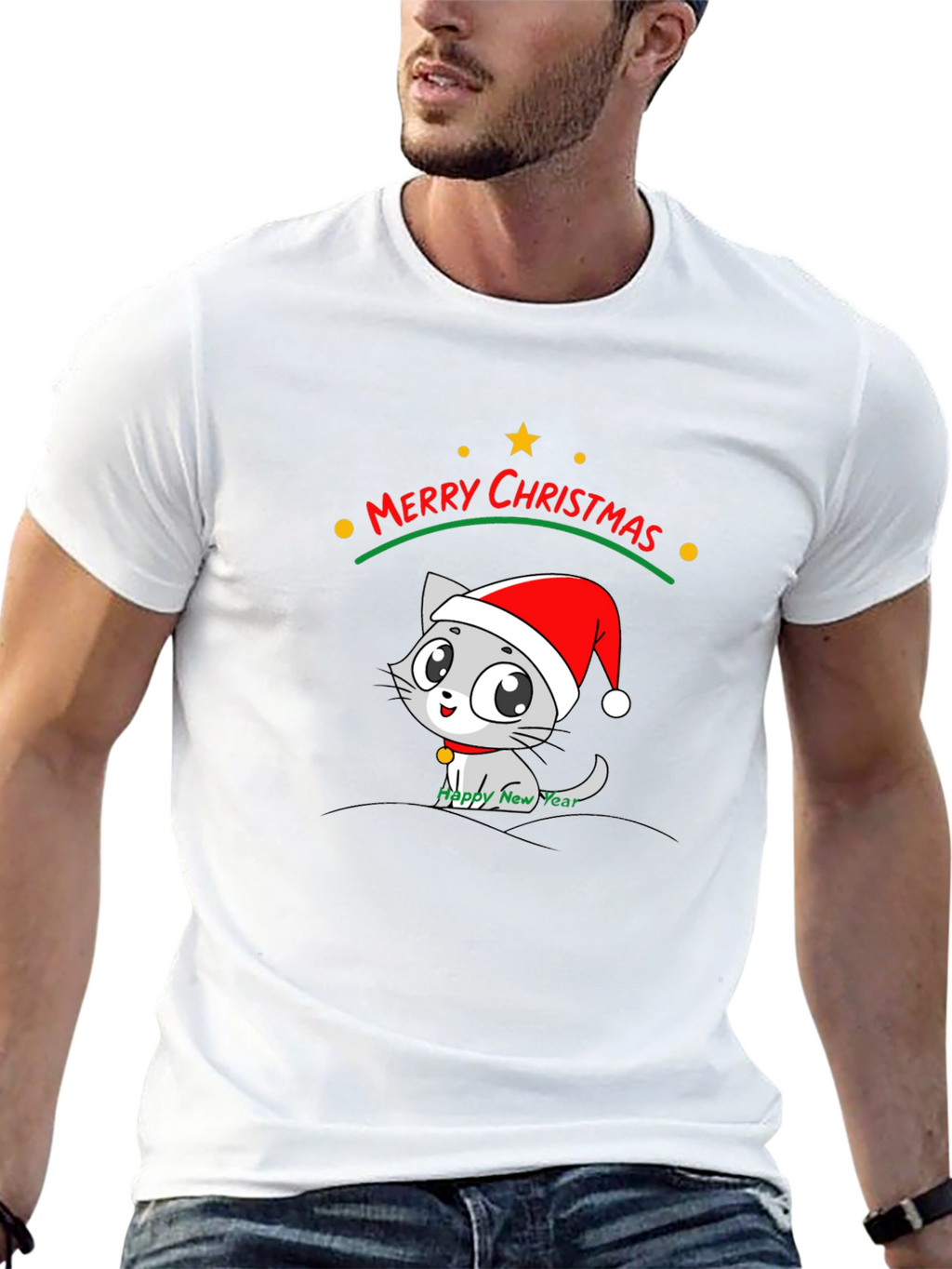 Merry Christmas Cat T-Shirt - Holiday Festive Tee