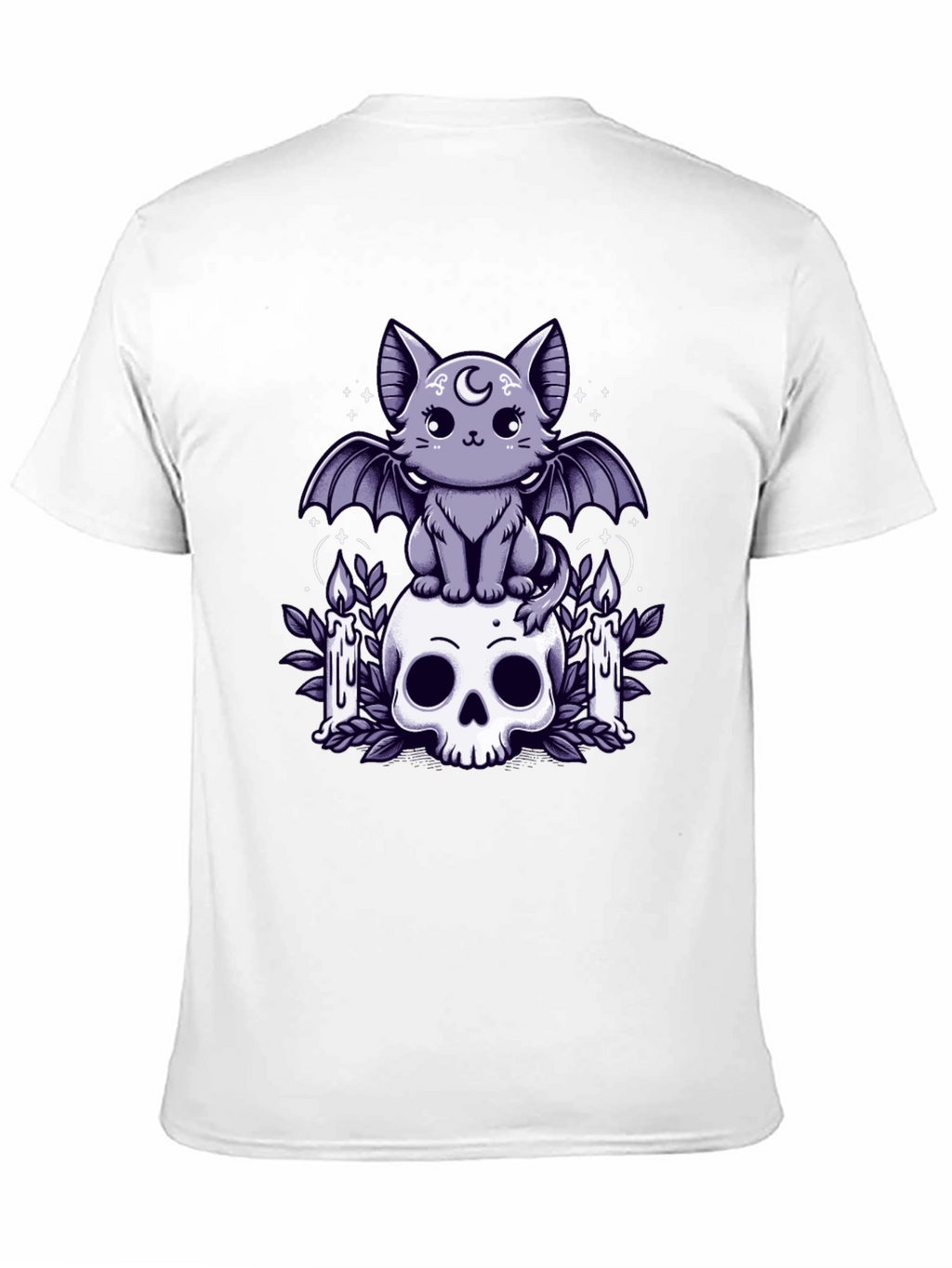 Gothic Bat Cat T-Shirt Skull & Candles Tee