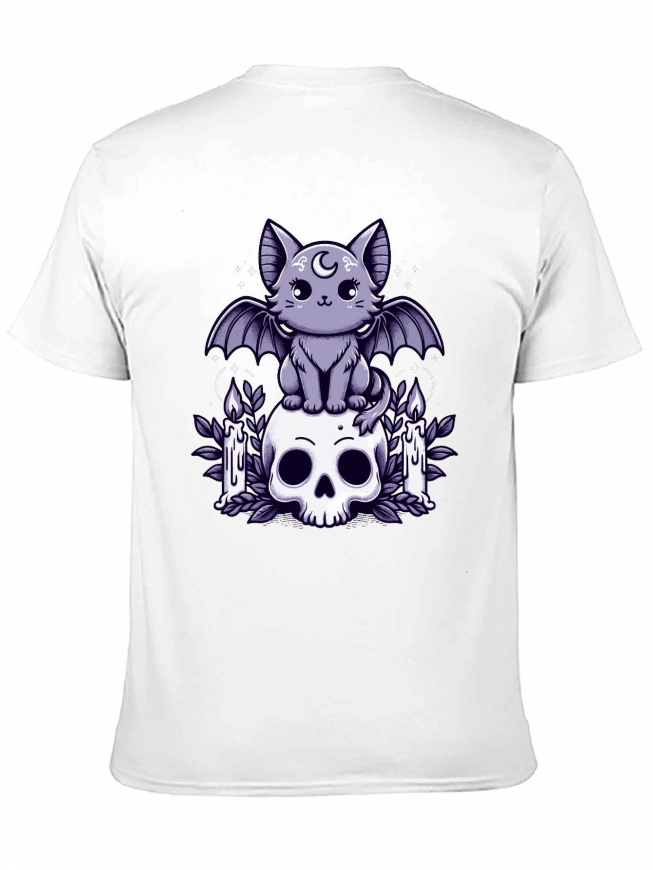 Gothic Bat Cat T-Shirt Skull & Candles Tee