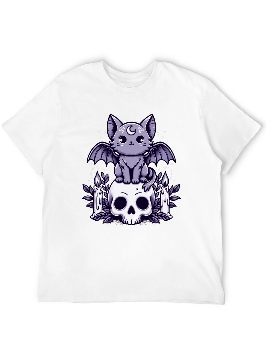 Gothic Bat Cat T-Shirt Skull & Candles Tee