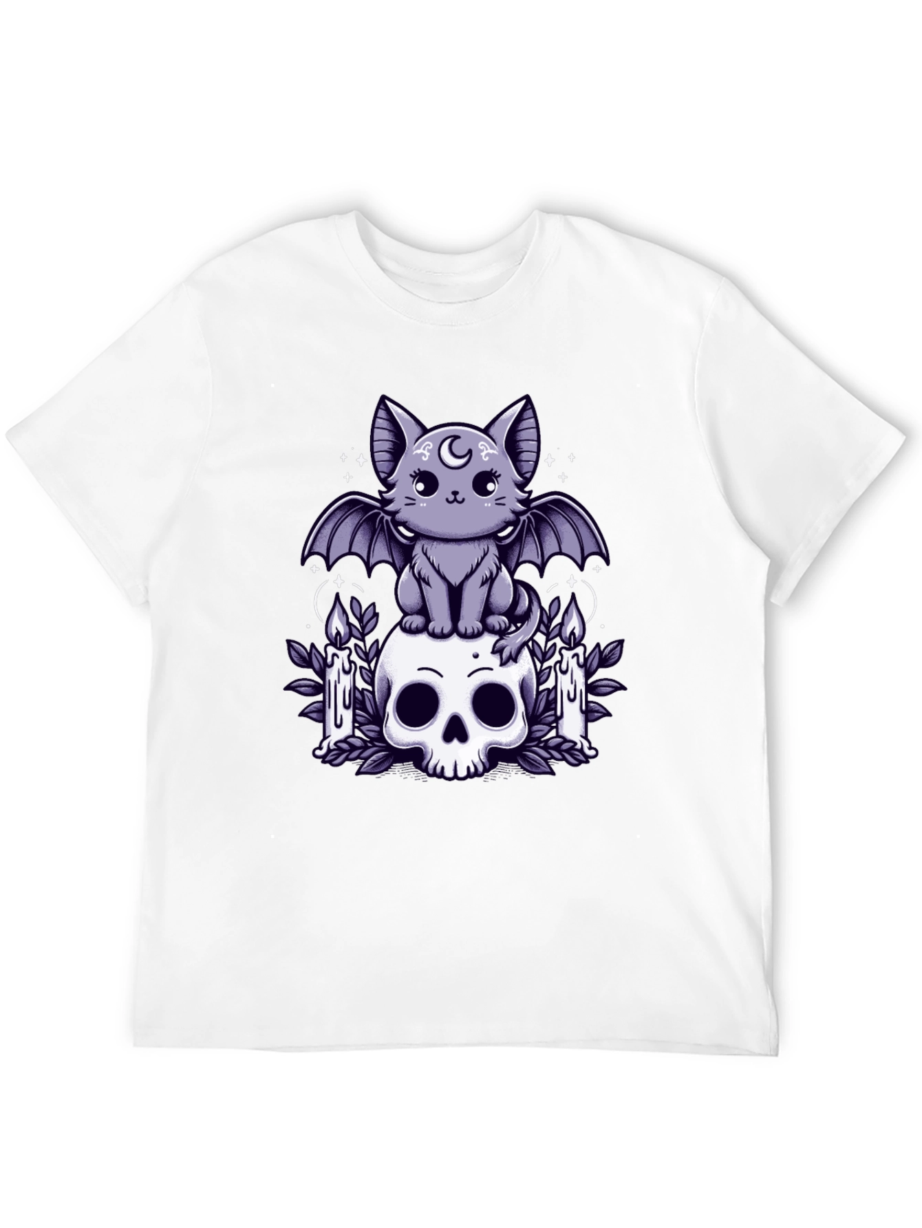 Gothic Bat Cat T-Shirt Skull & Candles Tee