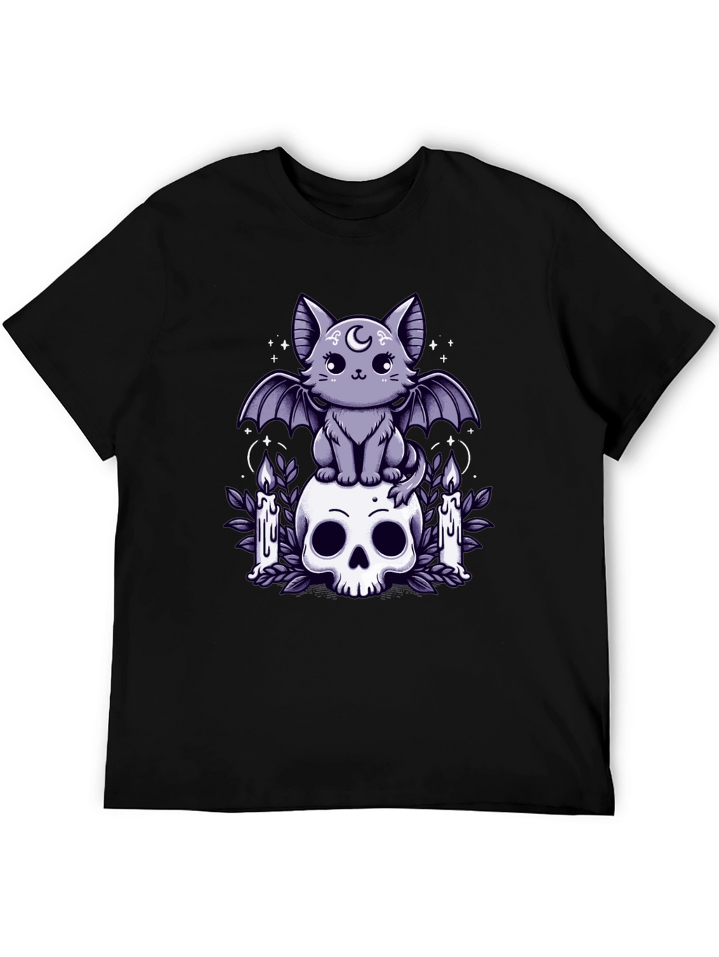 Gothic Bat Cat T-Shirt Skull & Candles Tee