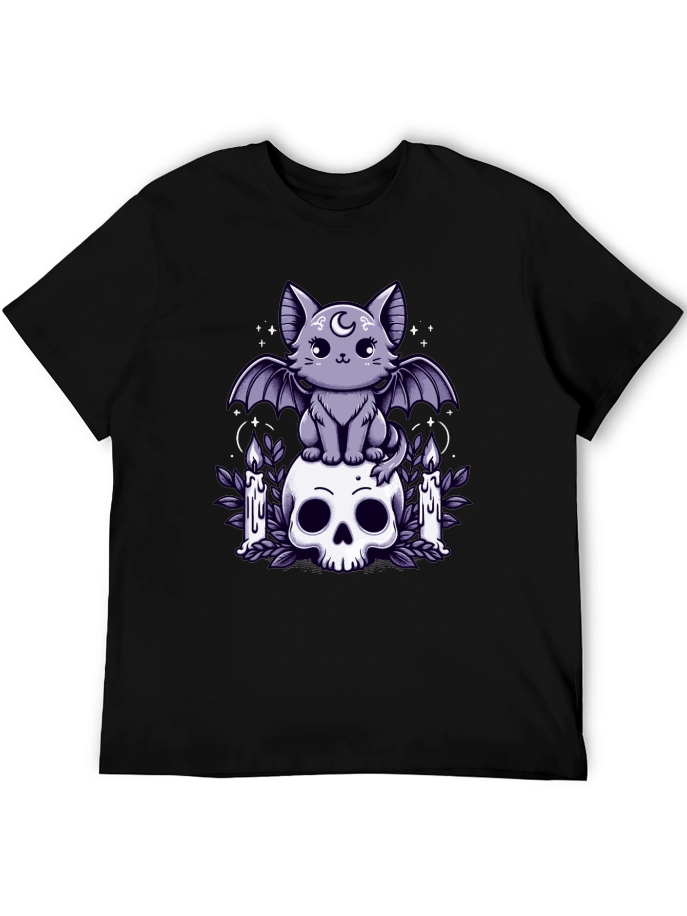 Gothic Bat Cat T-Shirt Skull & Candles Tee