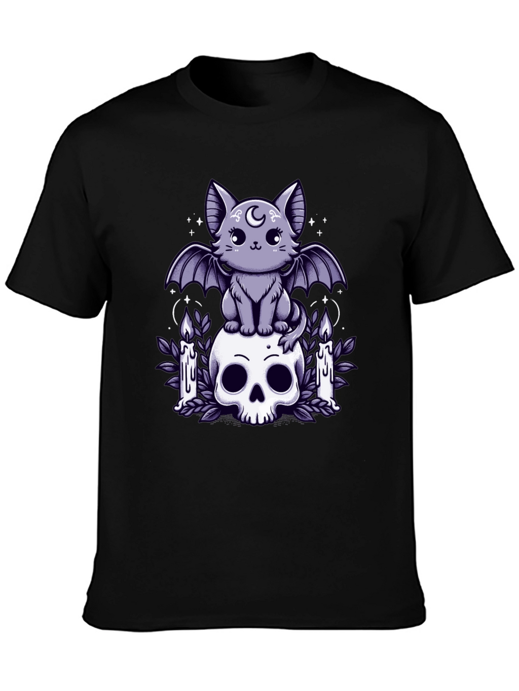 Gothic Bat Cat T-Shirt Skull & Candles Tee