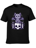 Gothic Bat Cat T-Shirt Skull & Candles Tee