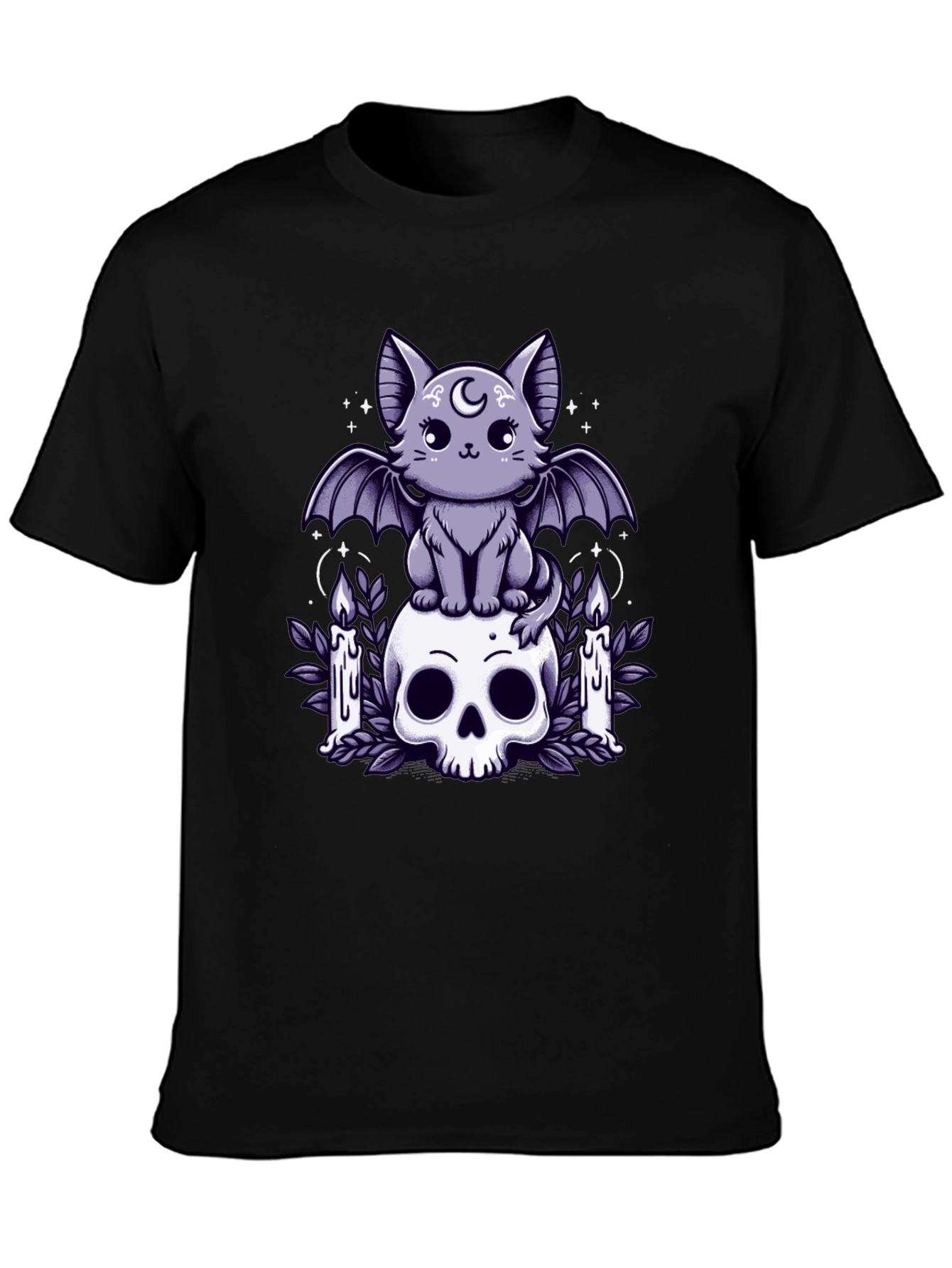 Gothic Bat Cat T-Shirt Skull & Candles Tee
