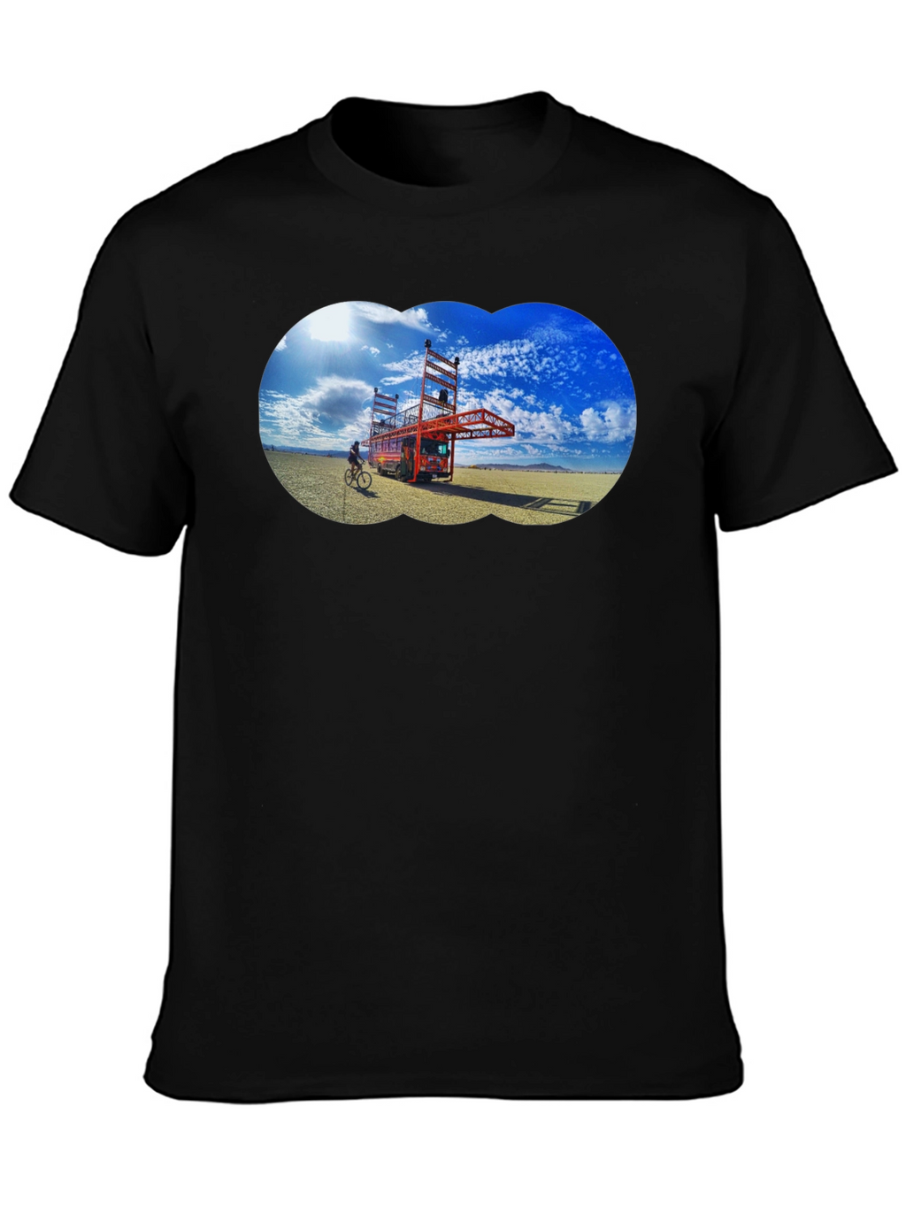Novelty Black T-Shirt with Artistic Desert Scene