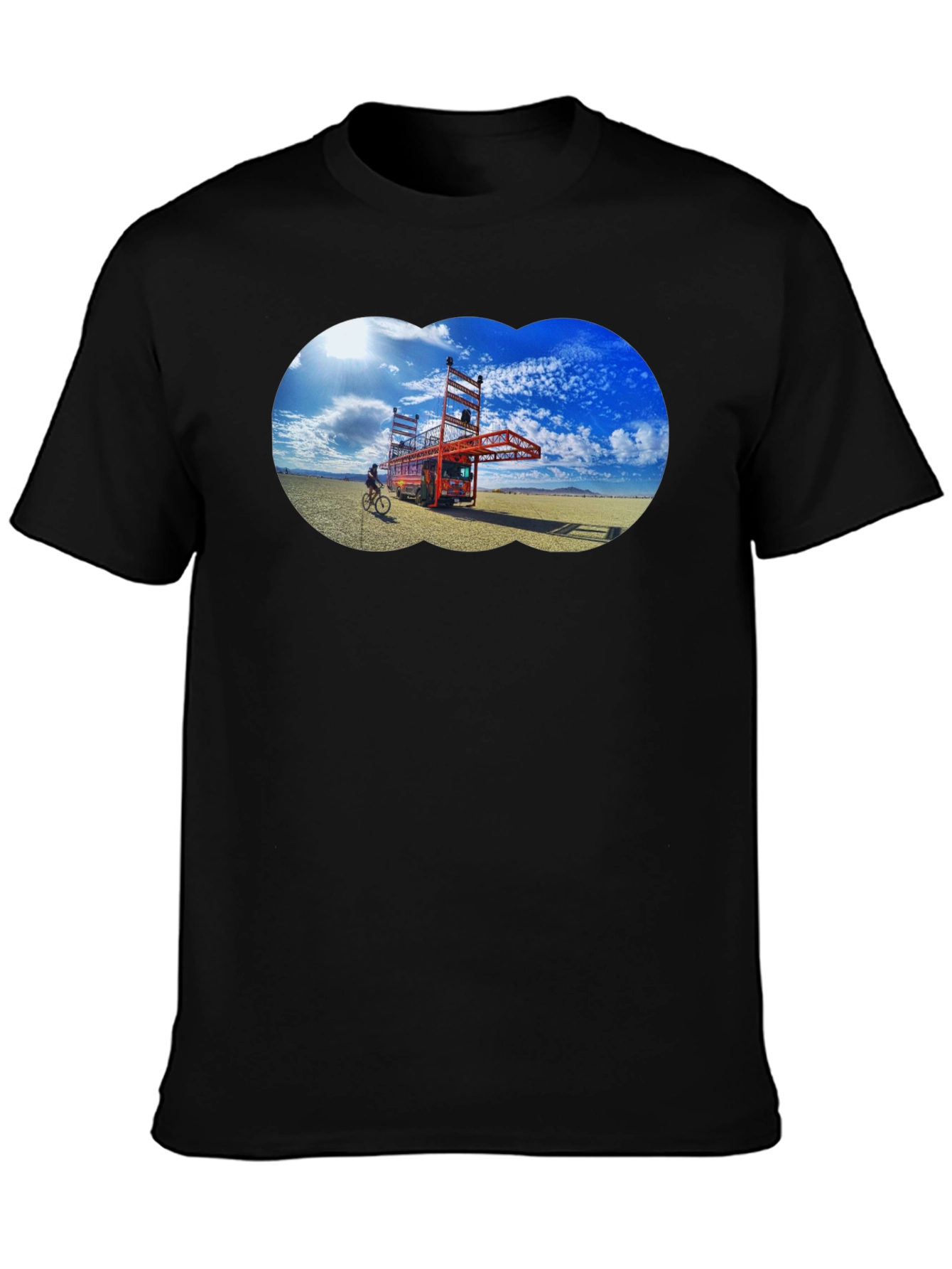 Novelty Black T-Shirt with Artistic Desert Scene