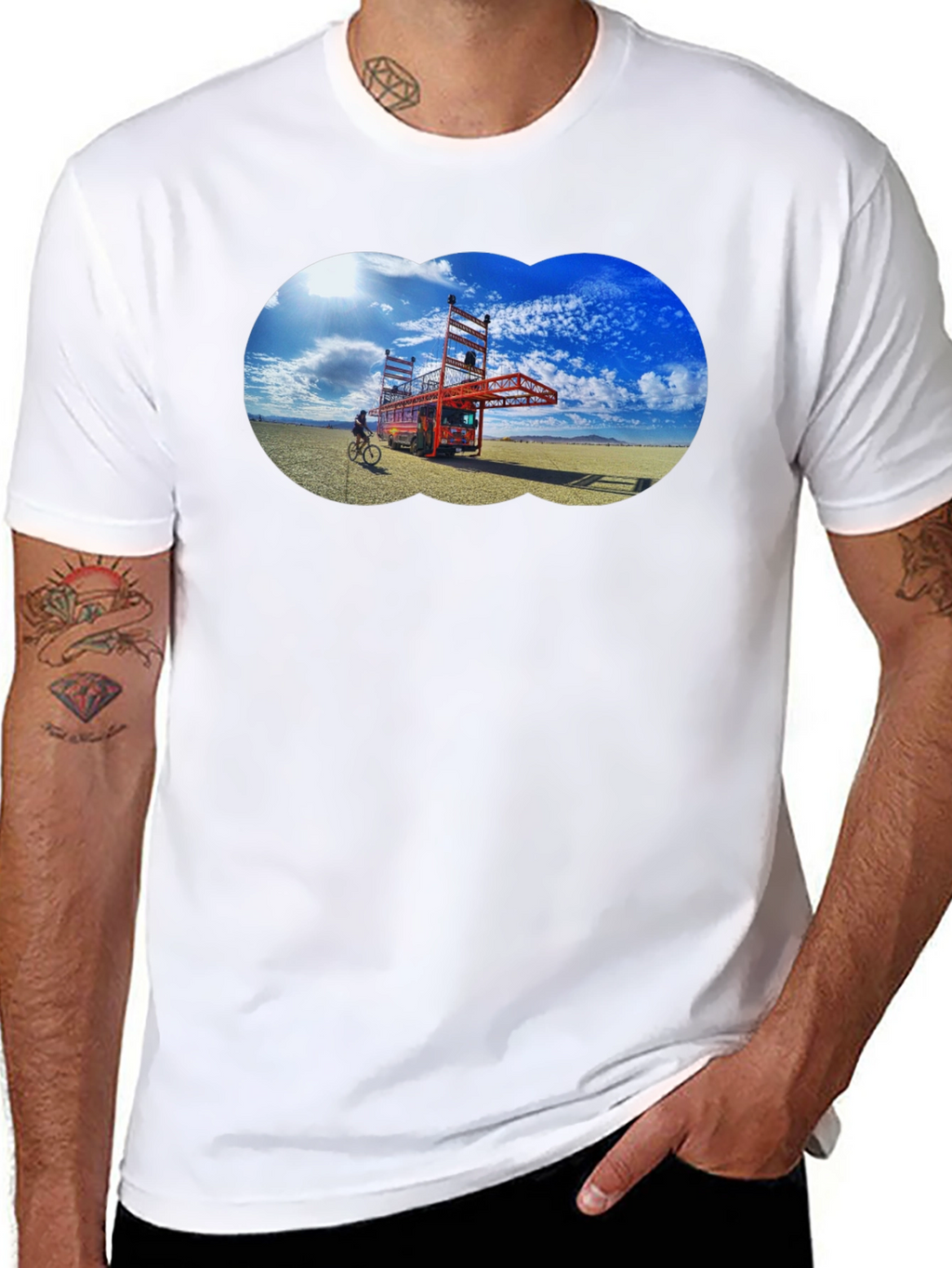 Novelty Black T-Shirt with Artistic Desert Scene