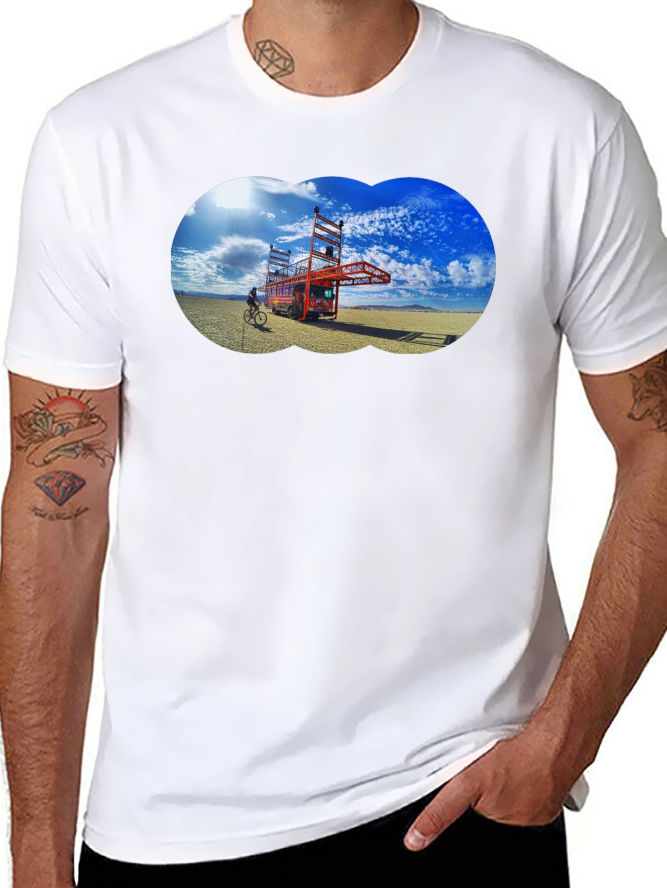 Novelty Black T-Shirt with Artistic Desert Scene