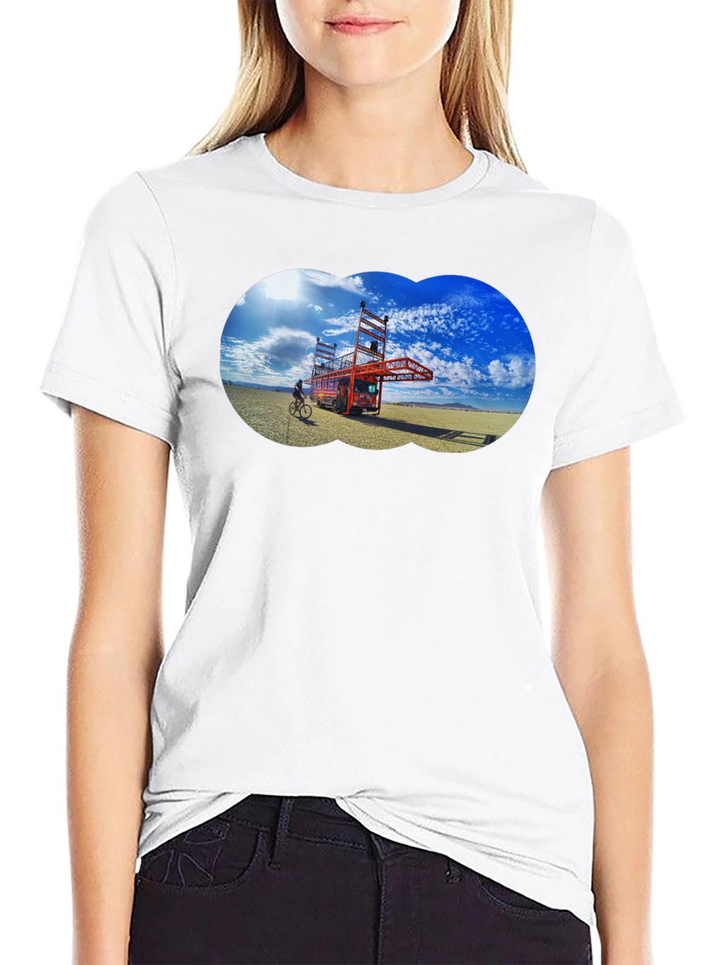 Novelty Black T-Shirt with Artistic Desert Scene