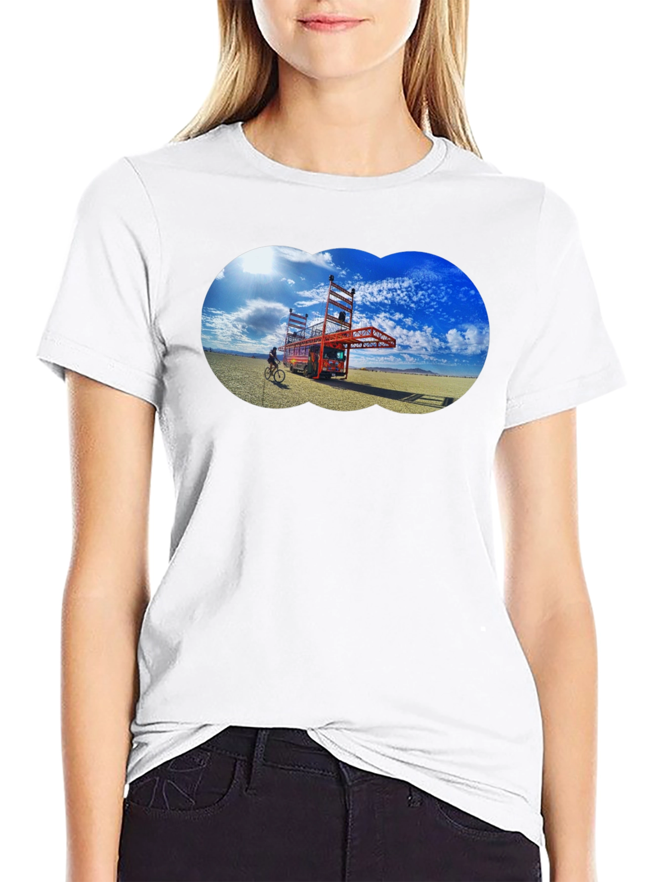 Novelty Black T-Shirt with Artistic Desert Scene
