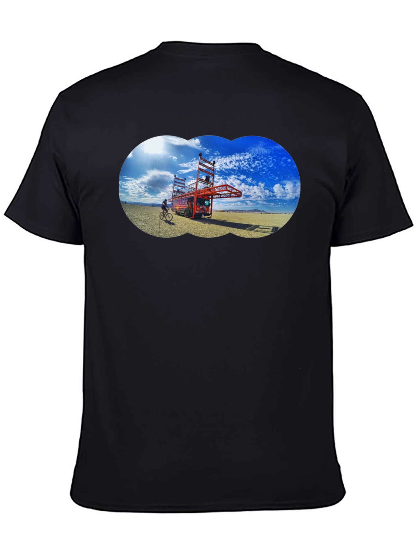 Novelty Black T-Shirt with Artistic Desert Scene