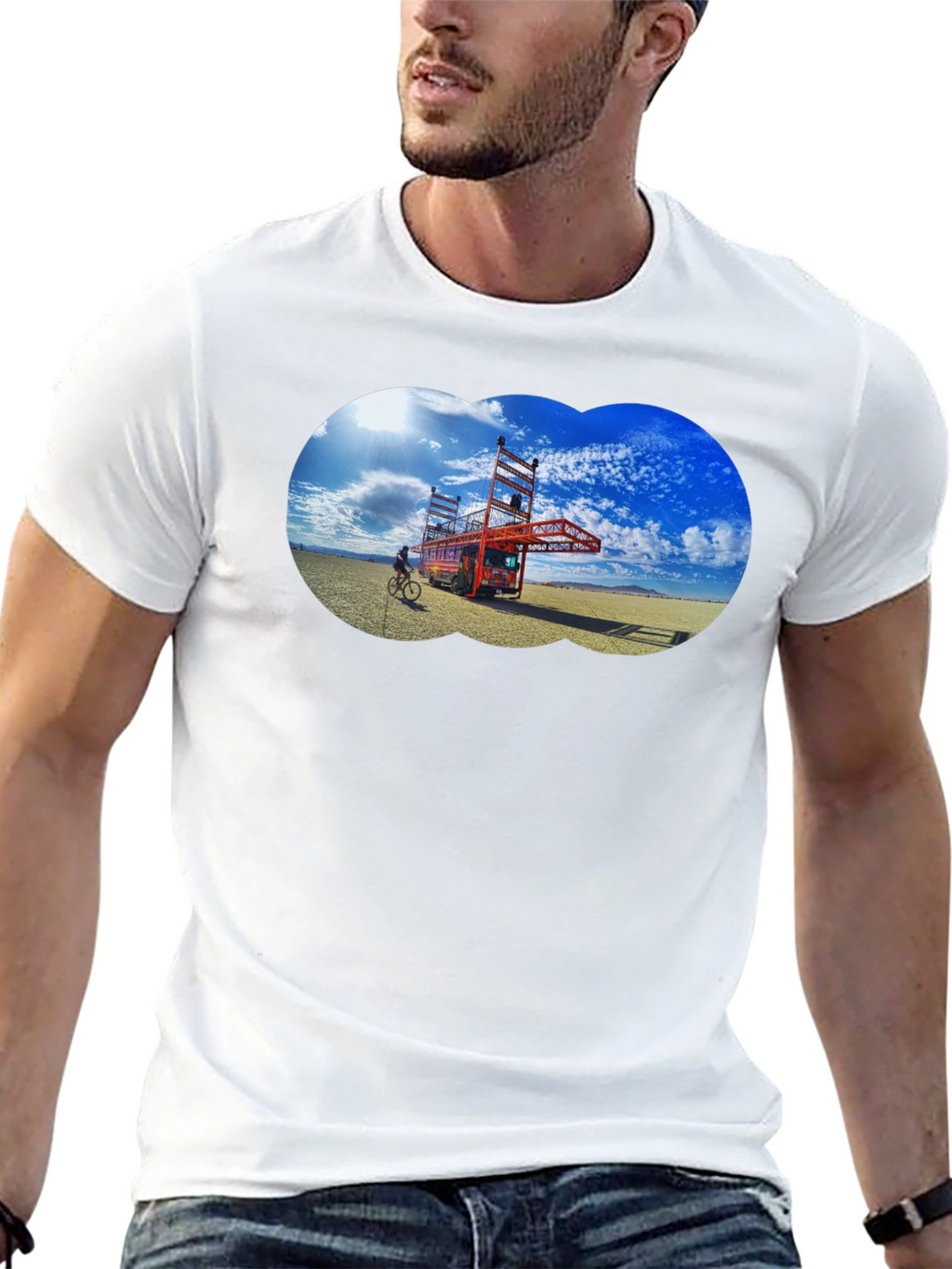 Novelty Black T-Shirt with Artistic Desert Scene