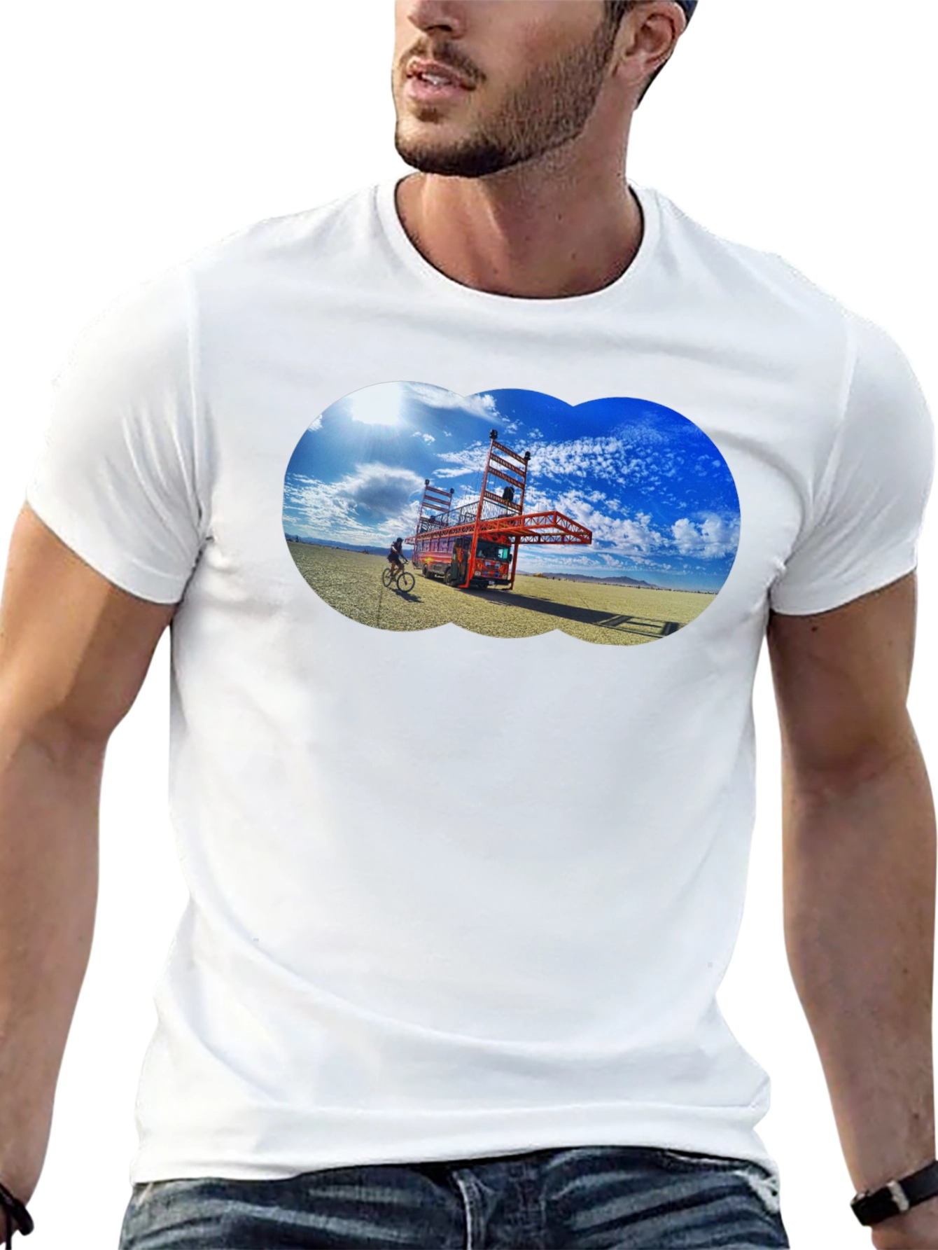 Novelty Black T-Shirt with Artistic Desert Scene