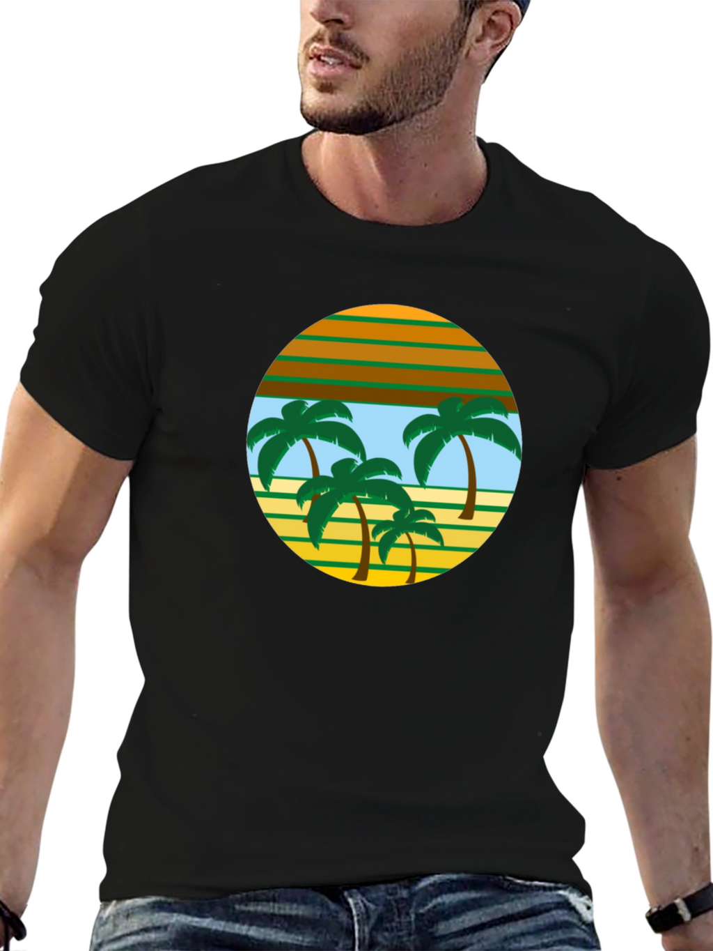 Retro Palm Tree Graphic Tee - Black