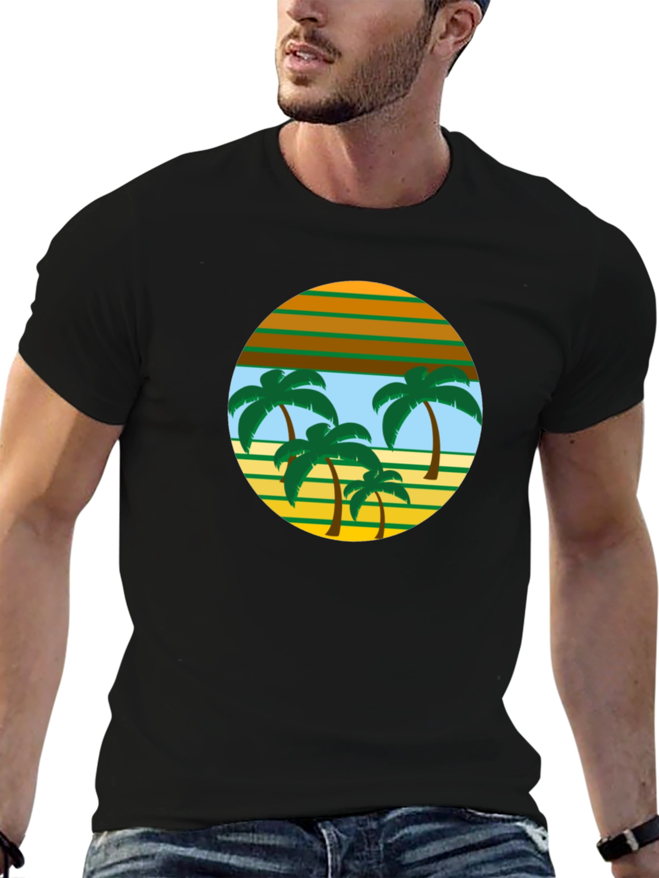 Retro Palm Tree Graphic Tee - Black
