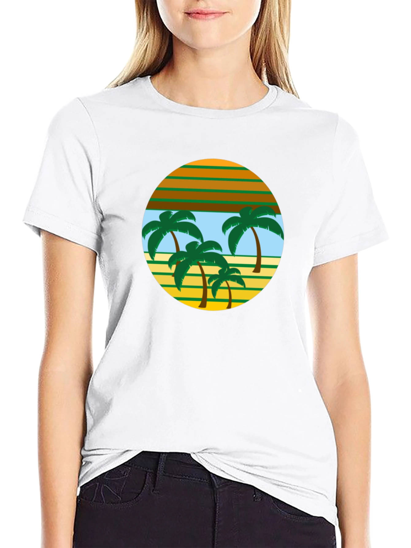 Retro Palm Tree Graphic Tee - Black