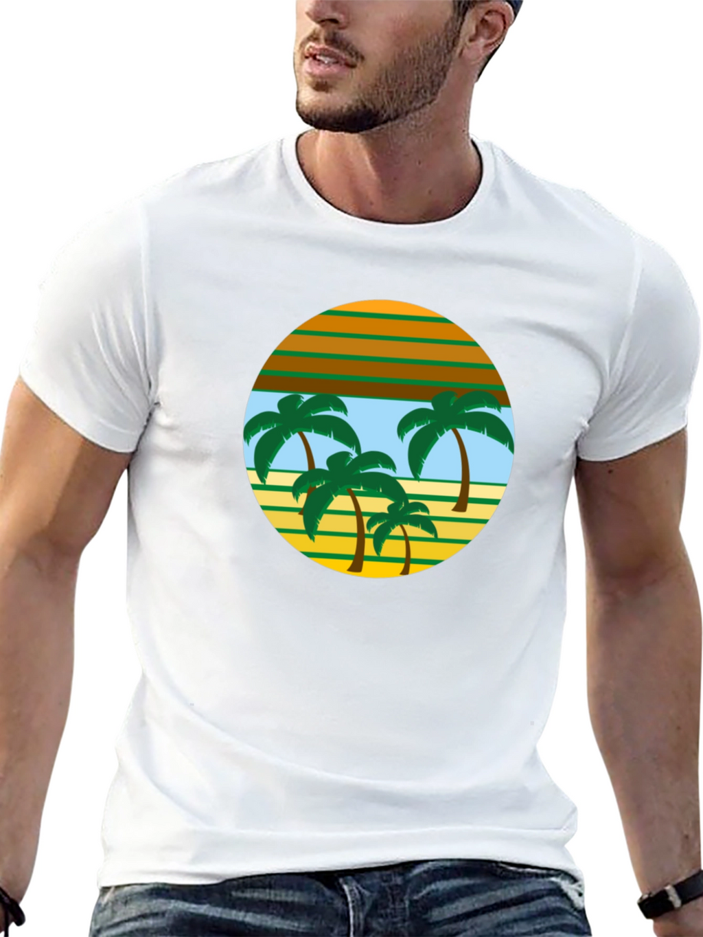 Retro Palm Tree Graphic Tee - Black