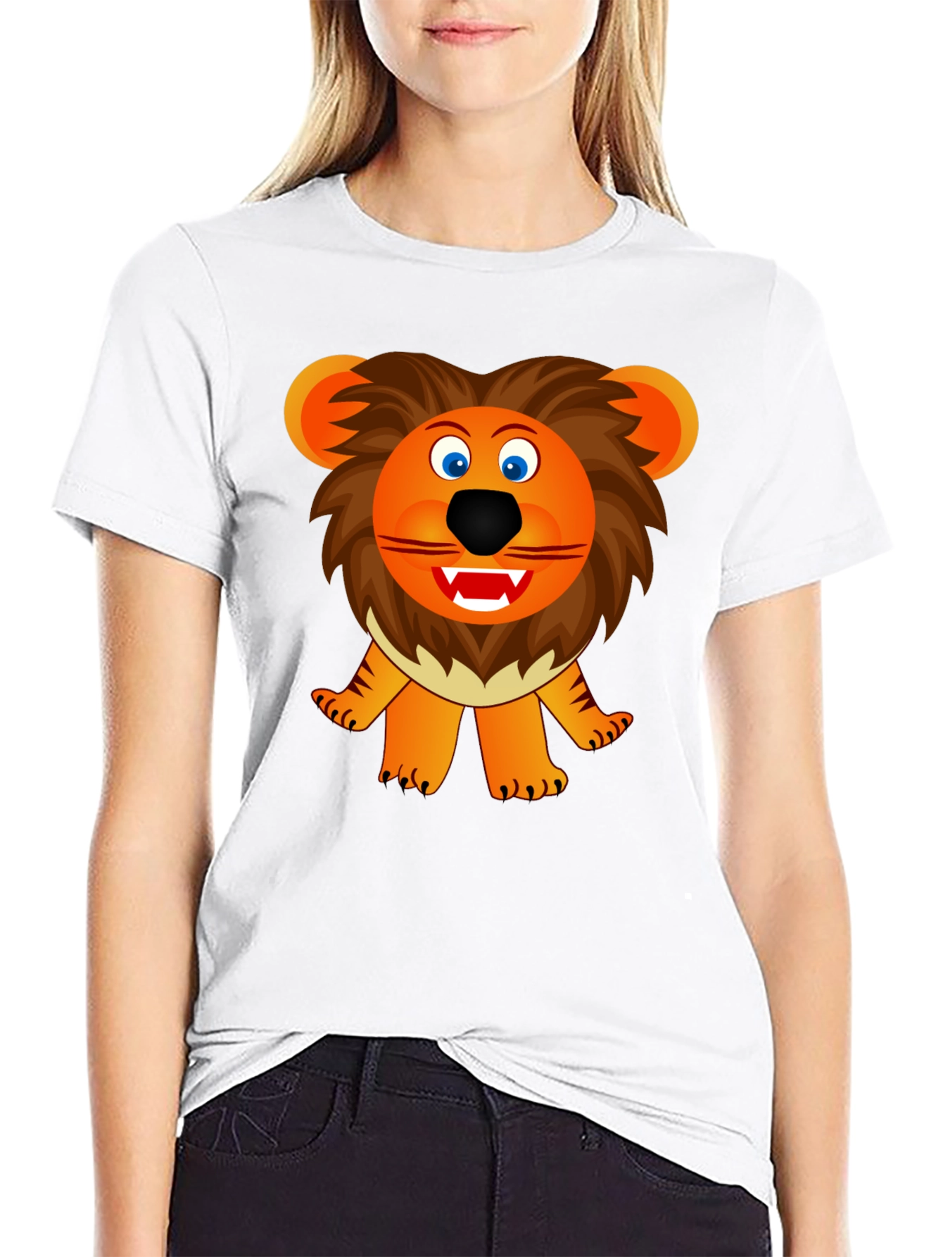 Cartoon Lion Graphic Tee - Black Unisex T-Shirt