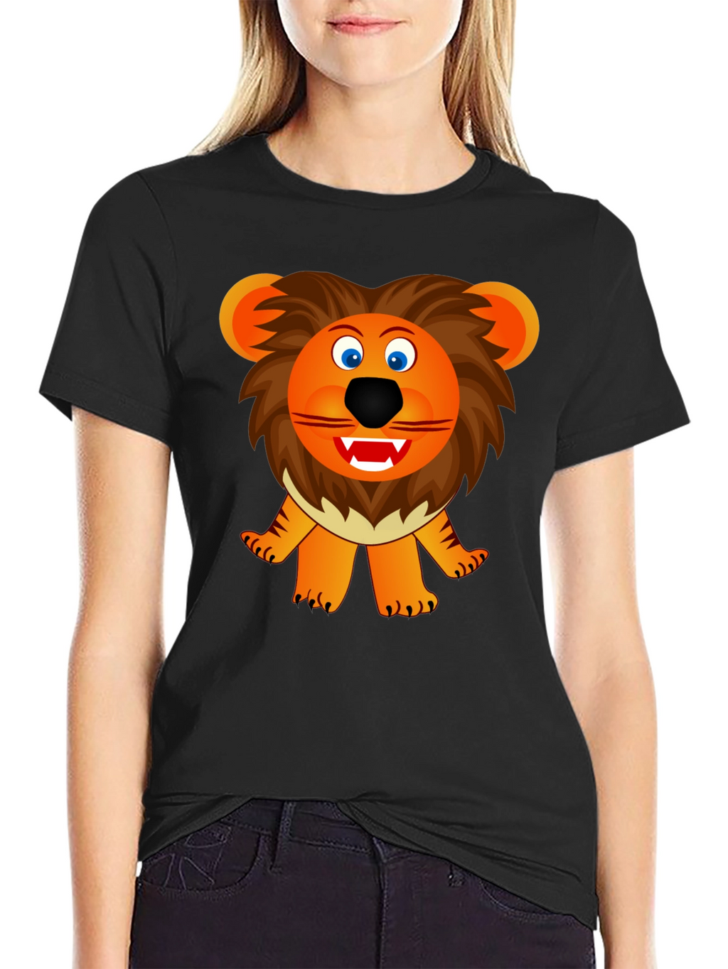 Cartoon Lion Graphic Tee - Black Unisex T-Shirt