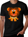 Cartoon Lion Graphic Tee - Black Unisex T-Shirt