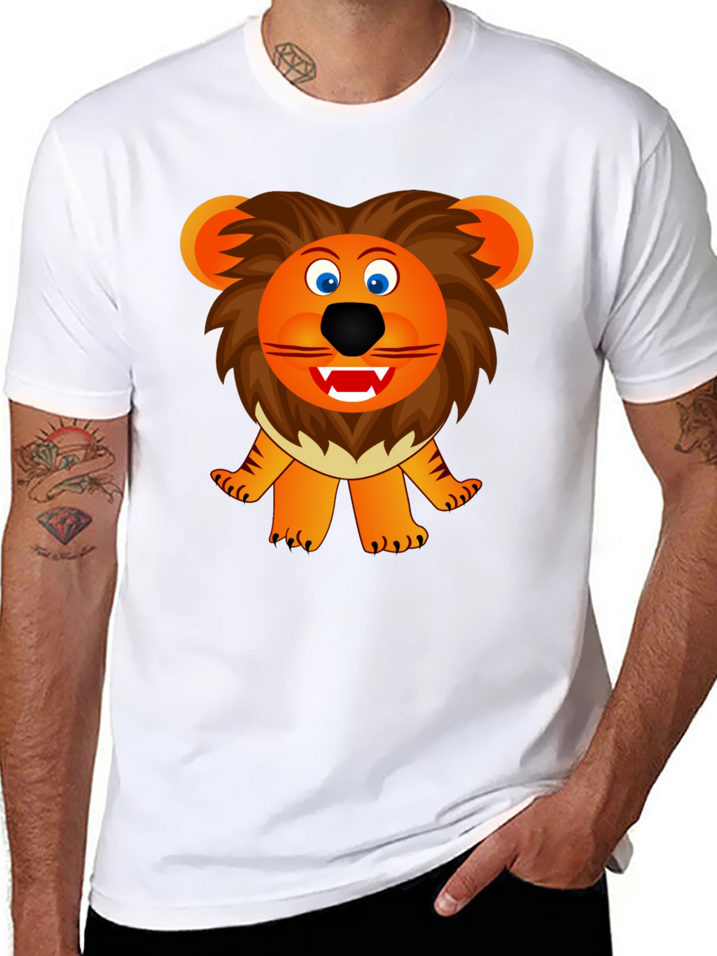 Cartoon Lion Graphic Tee - Black Unisex T-Shirt