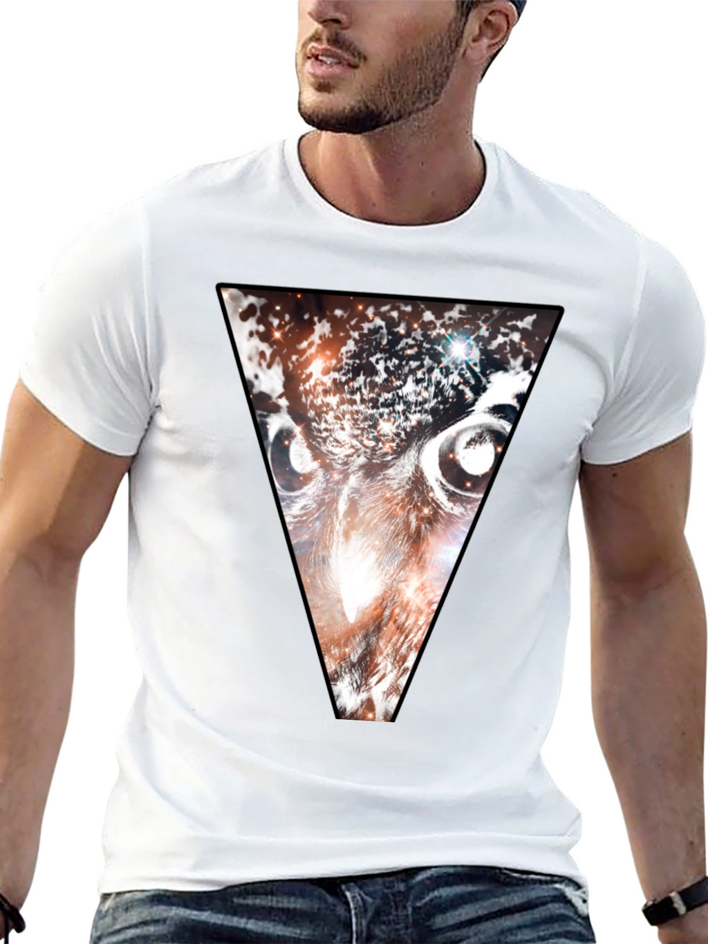 Cosmic Owl Triangle Graphic Tee - Black