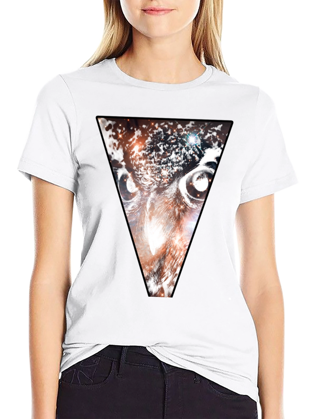 Cosmic Owl Triangle Graphic Tee - Black