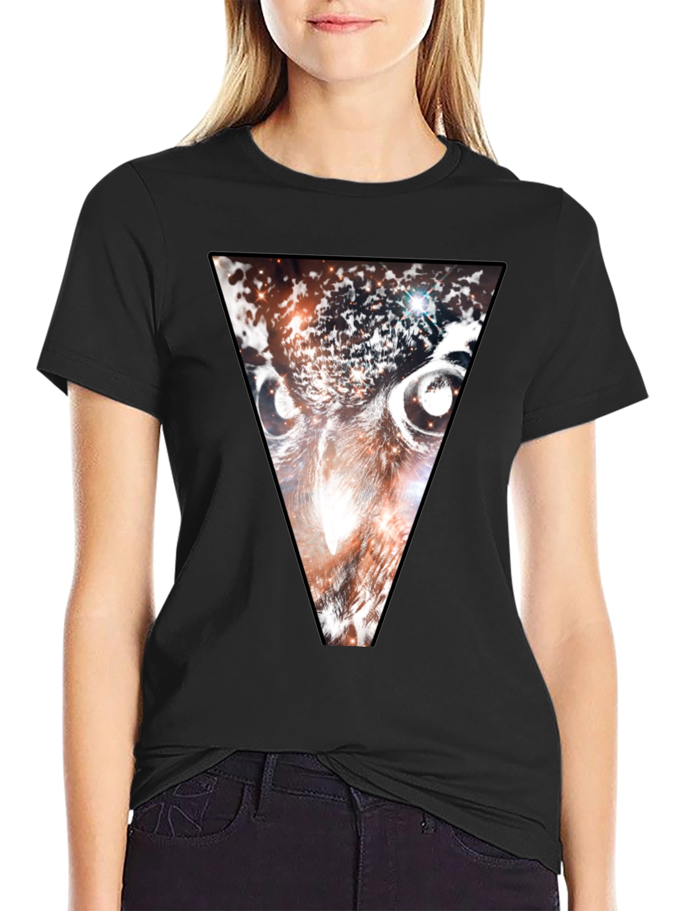 Cosmic Owl Triangle Graphic Tee - Black