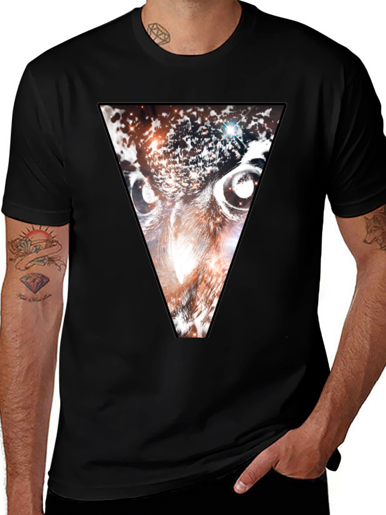 Cosmic Owl Triangle Graphic Tee - Black