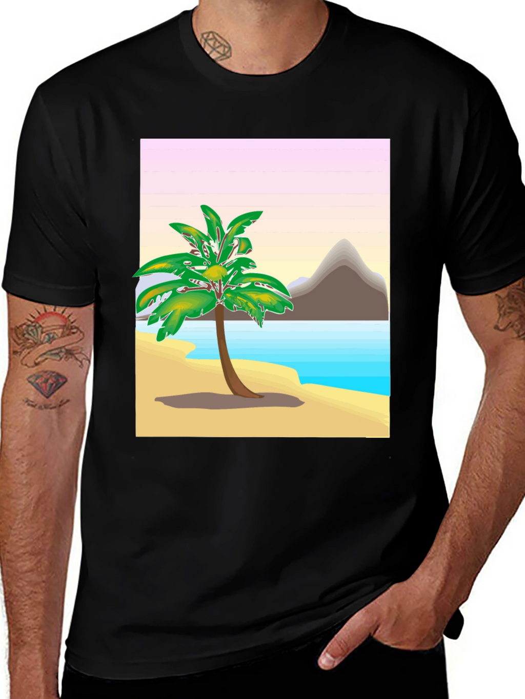 Tropical Island Graphic Tee - Black Cotton
