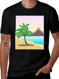 Tropical Island Graphic Tee - Black Cotton