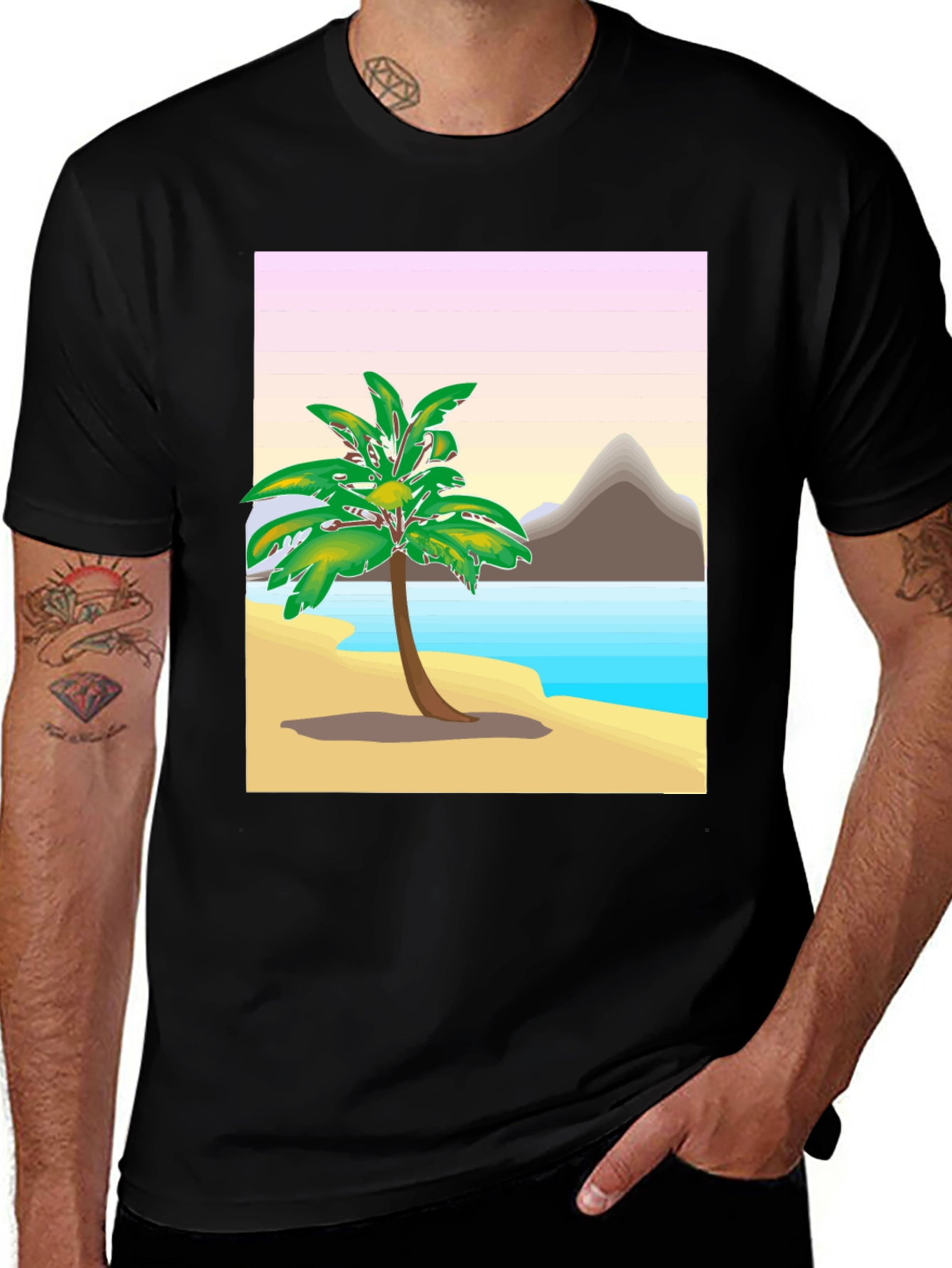 Tropical Island Graphic Tee - Black Cotton