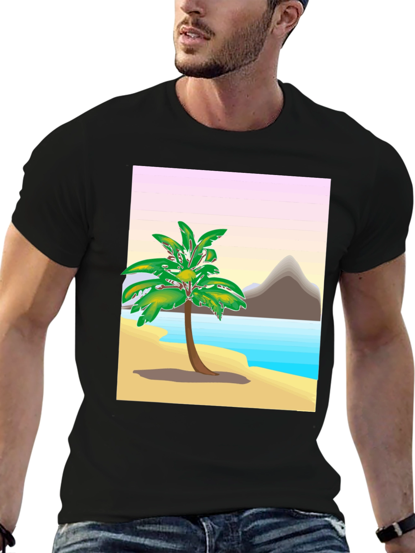 Tropical Island Graphic Tee - Black Cotton