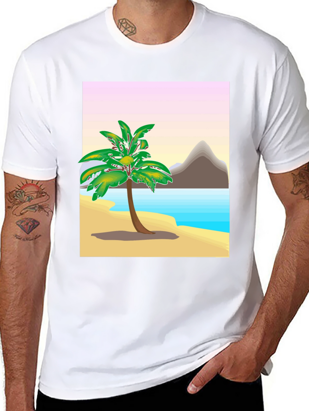 Tropical Island Graphic Tee - Black Cotton