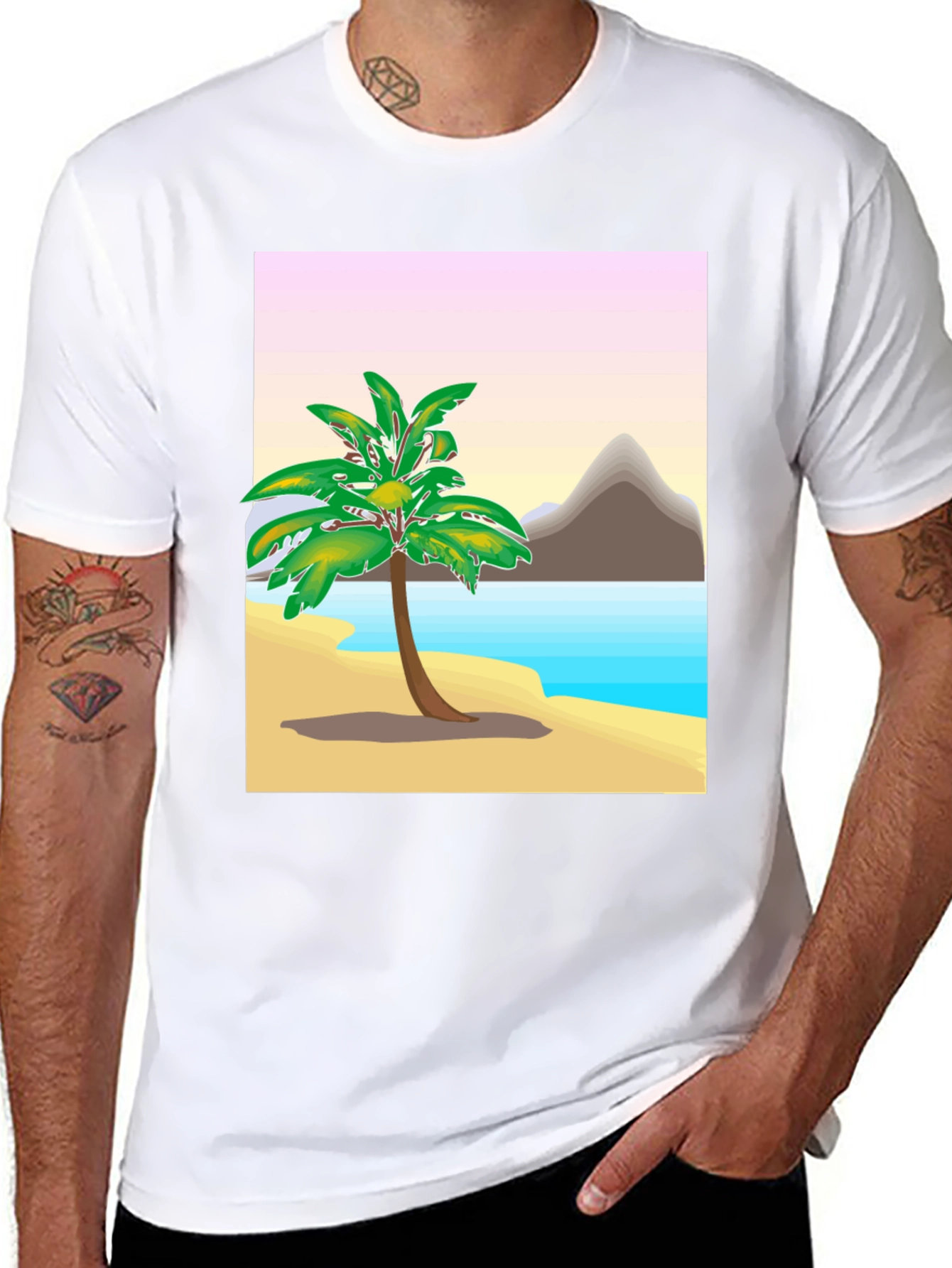 Tropical Island Graphic Tee - Black Cotton