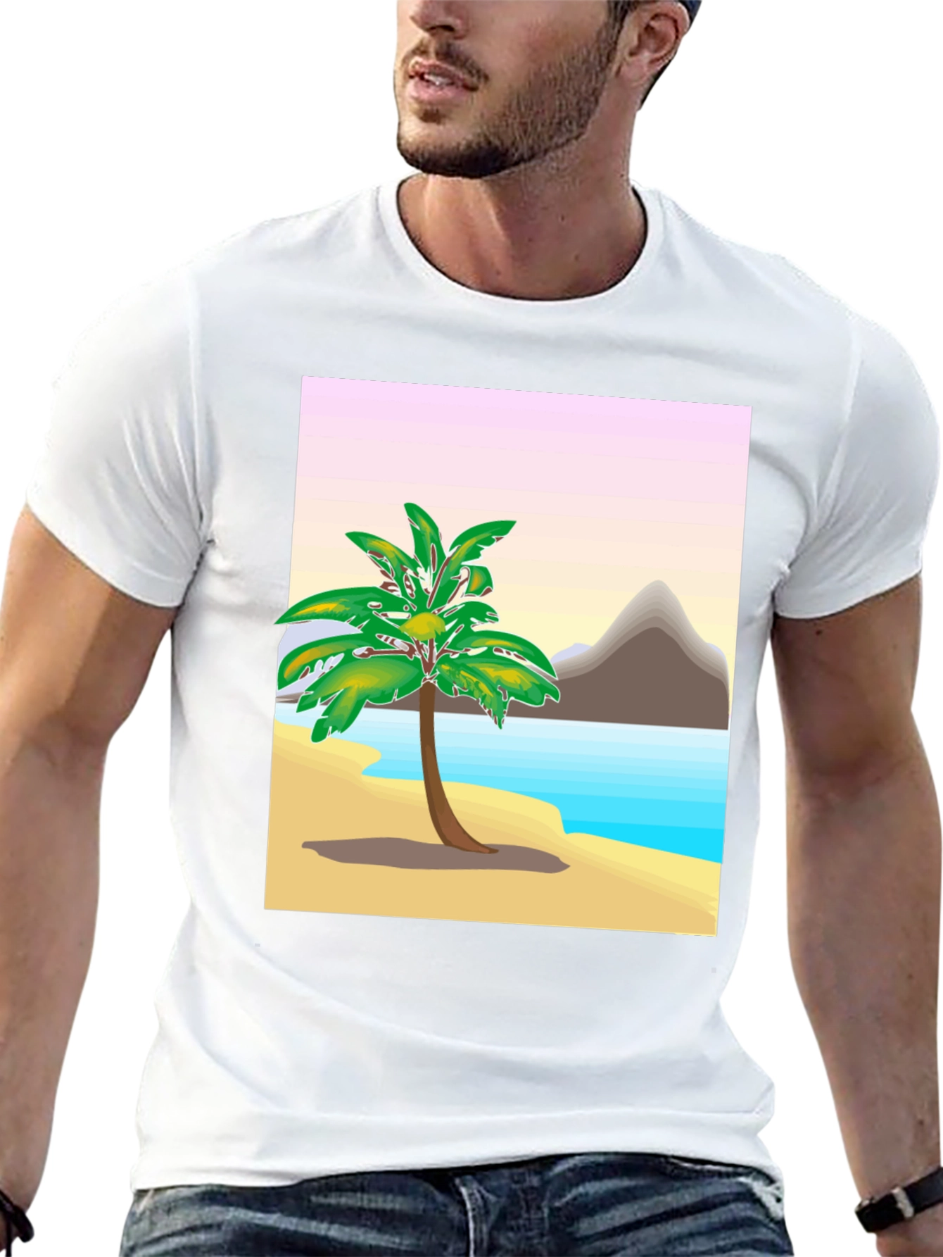 Tropical Island Graphic Tee - Black Cotton