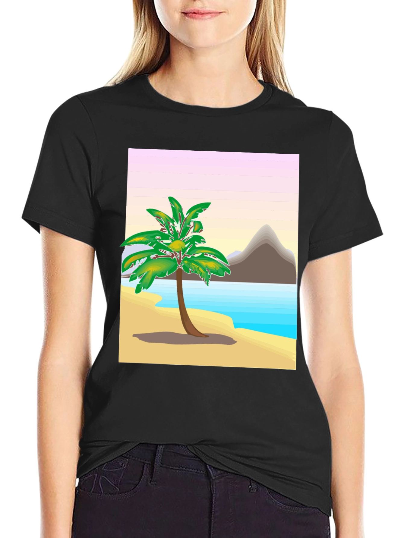 Tropical Island Graphic Tee - Black Cotton