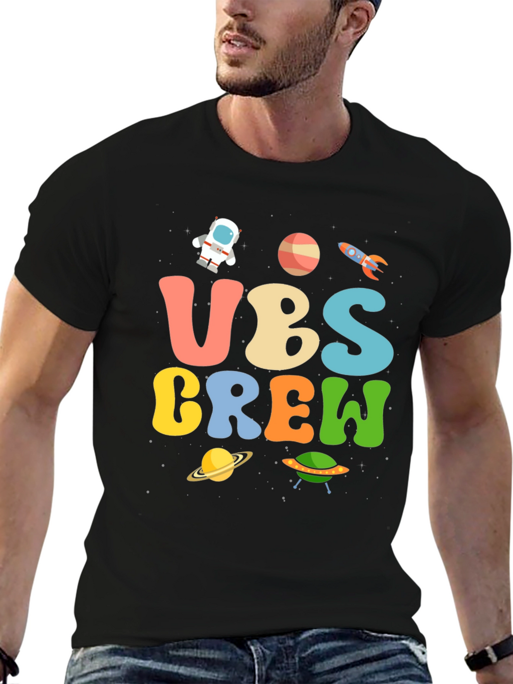 Space-Themed UBS Crew Graphic T-Shirt