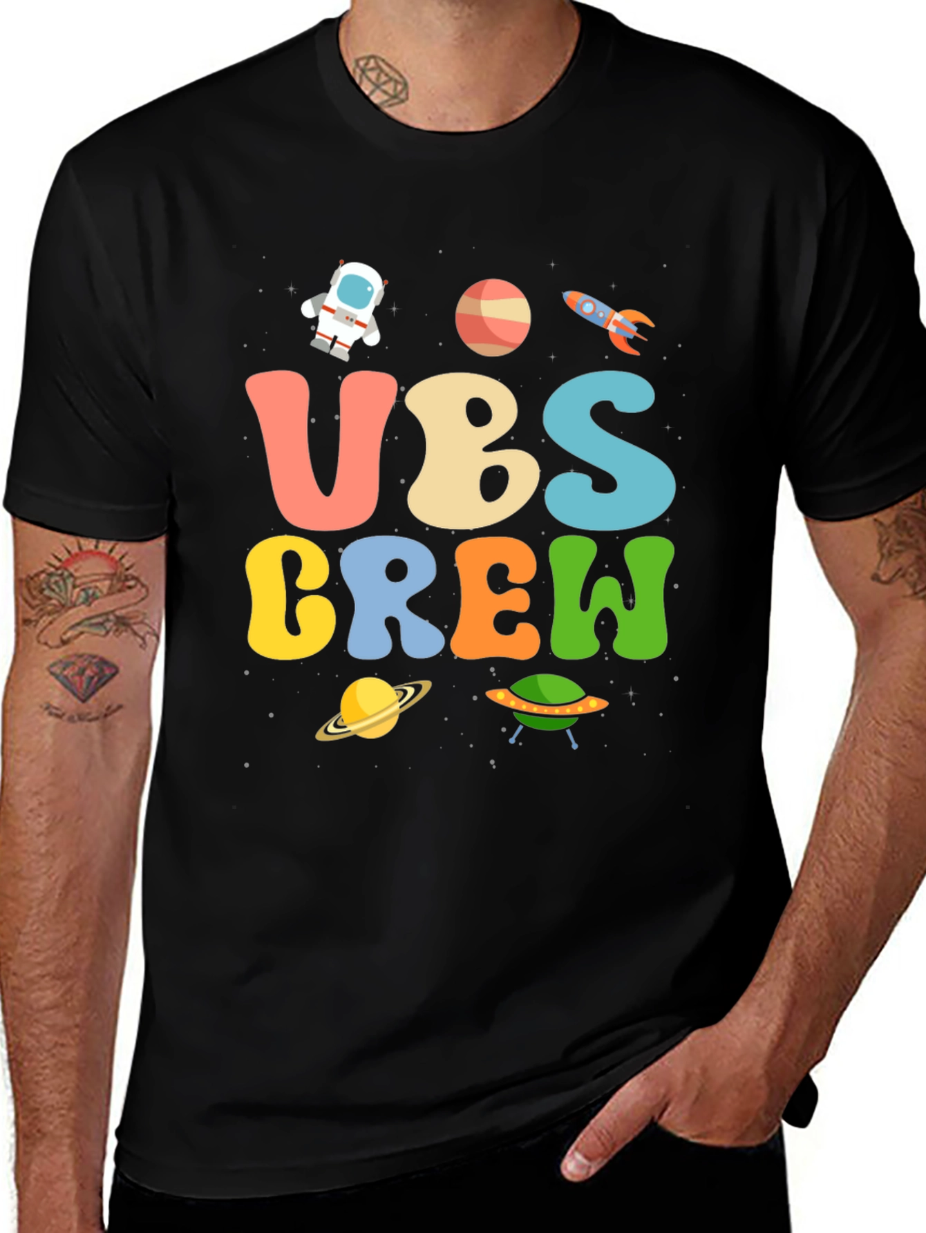 Space-Themed UBS Crew Graphic T-Shirt