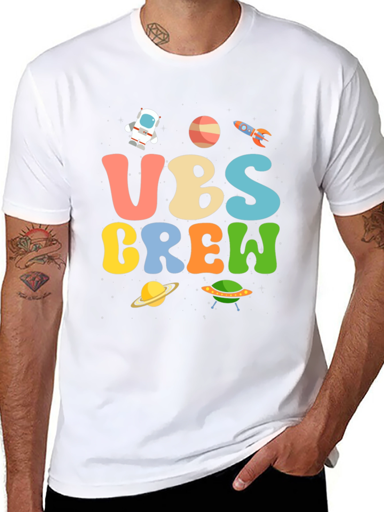 Space-Themed UBS Crew Graphic T-Shirt
