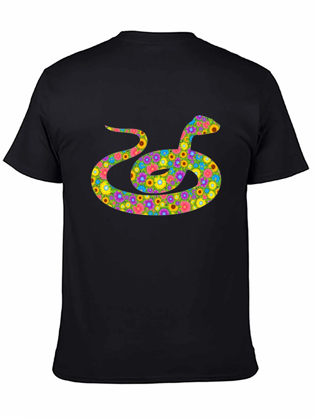 Floral Snake Graphic Tee - Black Cotton Shirt