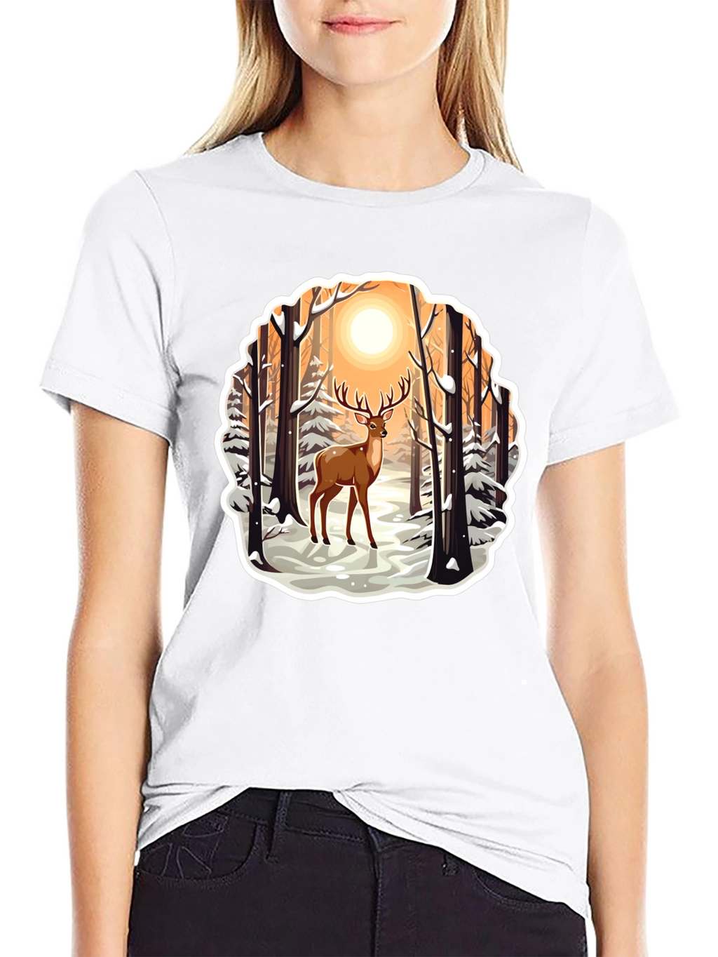 Deer in Winter Forest Graphic T-Shirt